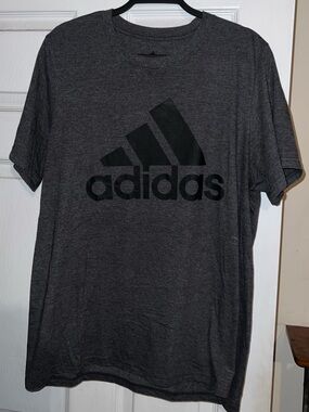 Adidas Men's Charcoal Logo Tee - Classic Crew Neck - Large